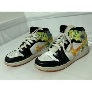 Nike Air Jordan 1 Mid SE GS Drip Retro Sneakers Black White DJ6563-038 Boys 5.5Y